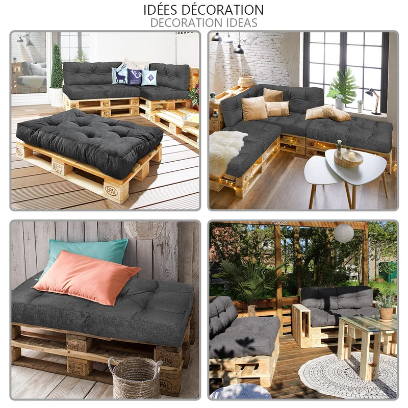 Lot de 4 Coussins pour palettes en bois gris
