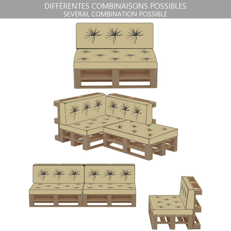 Lot de 4 Coussins pour palettes en bois beige