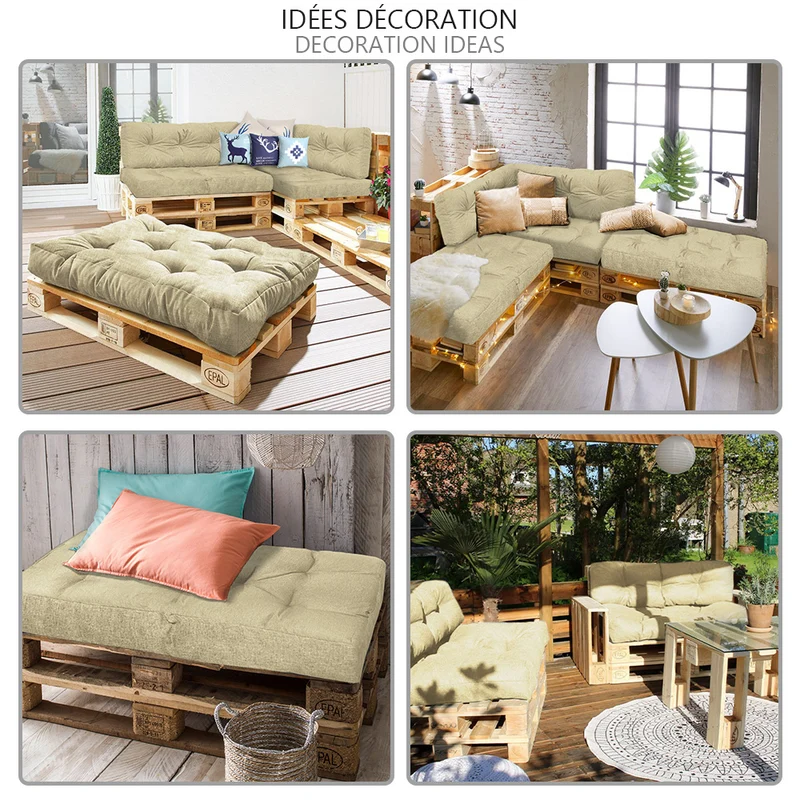 Lot de 4 Coussins pour palettes en bois beige
