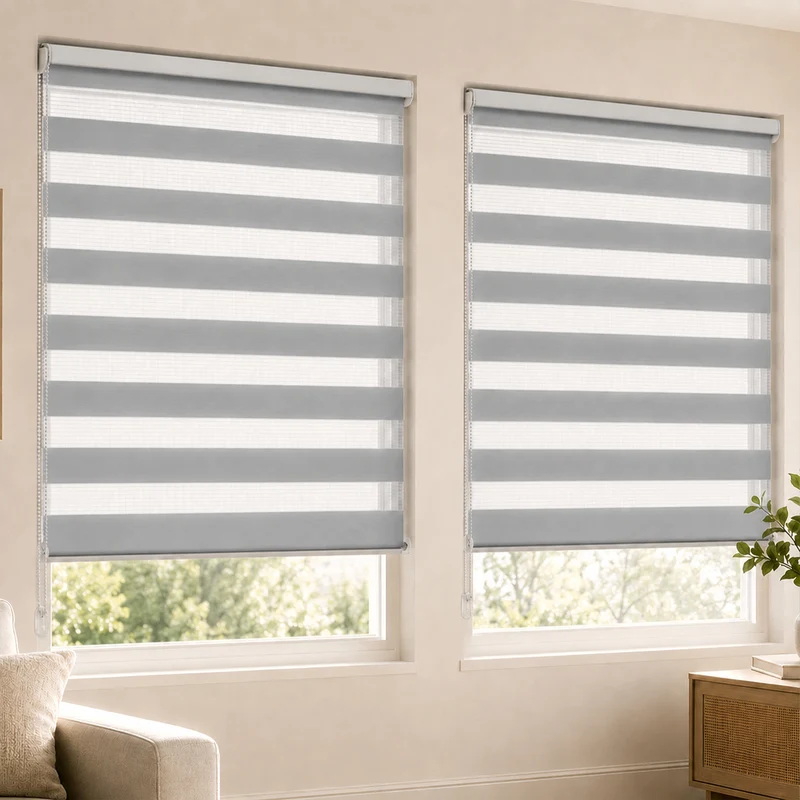 Lot de 2 Store enrouleur jour nuit double 90x150cm Gris