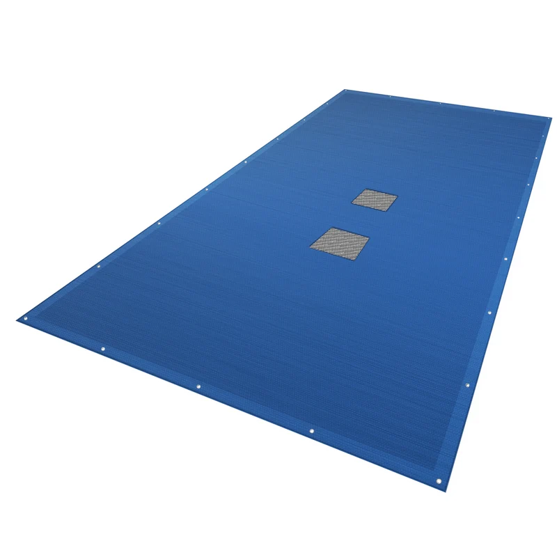 Bache piscine rectangulaire double couche en Polyethylene 160 gr/m2 avec filet ecoulement 4x8m Bleue