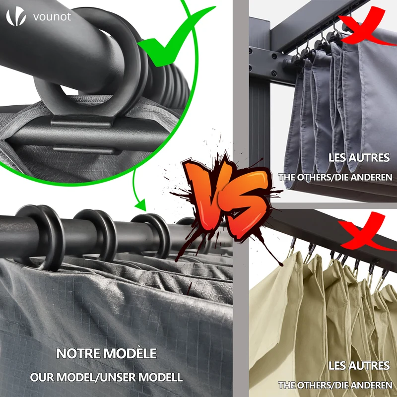 Pergola retractable 3x3m en metal et toile Polyester haute densite 180g/m2 gris