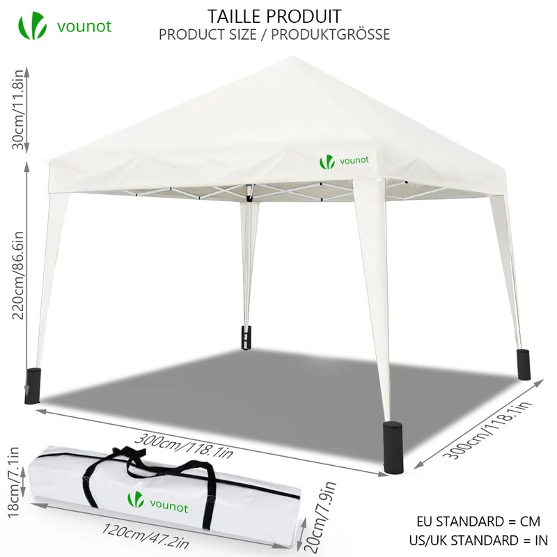 Tonnelle de jardin 3x3m pliable Blanche avec sac de transport