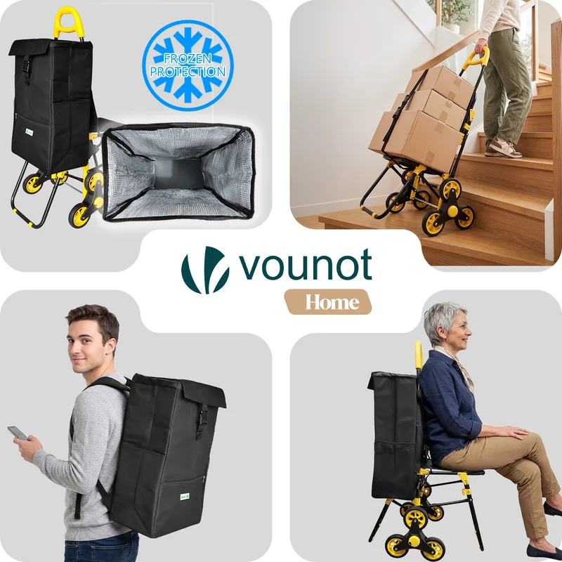 Chariot de courses pliable avec siege Jaune