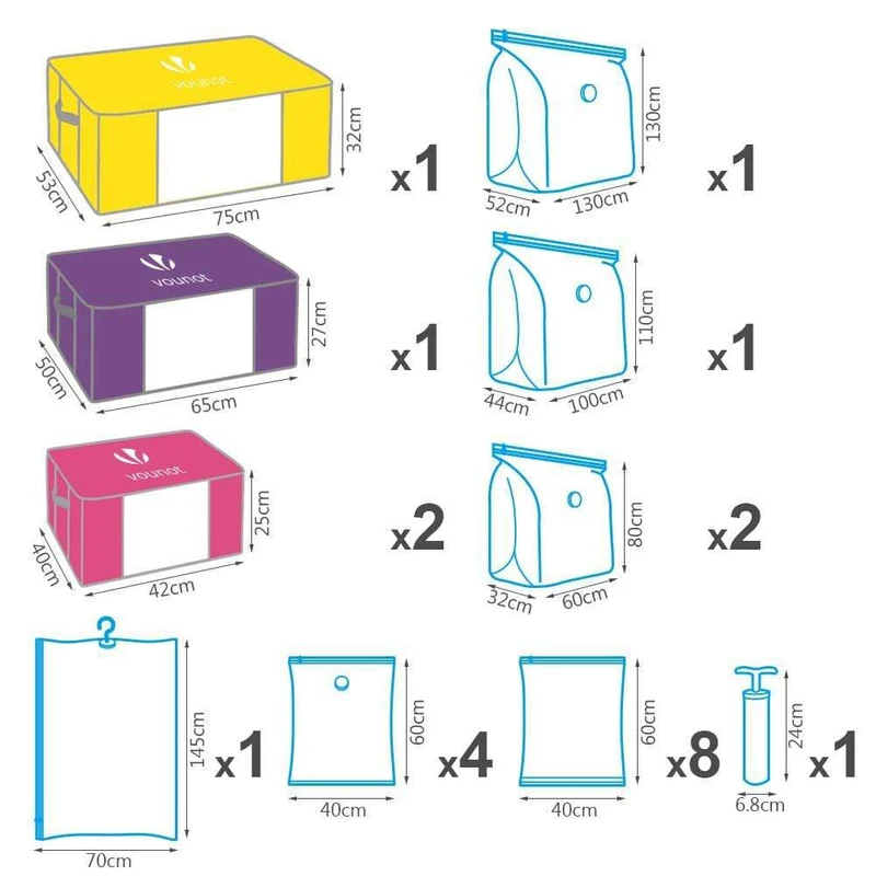 Sac de rangement sous vide aspirateur Lot de 22 pcs