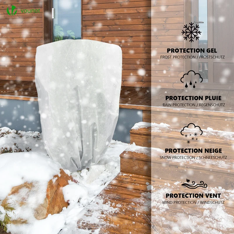 Lot de 3 Housse Hivernage Plante avec Cordon Polypropylème 80g/m² 80x100cm blanc