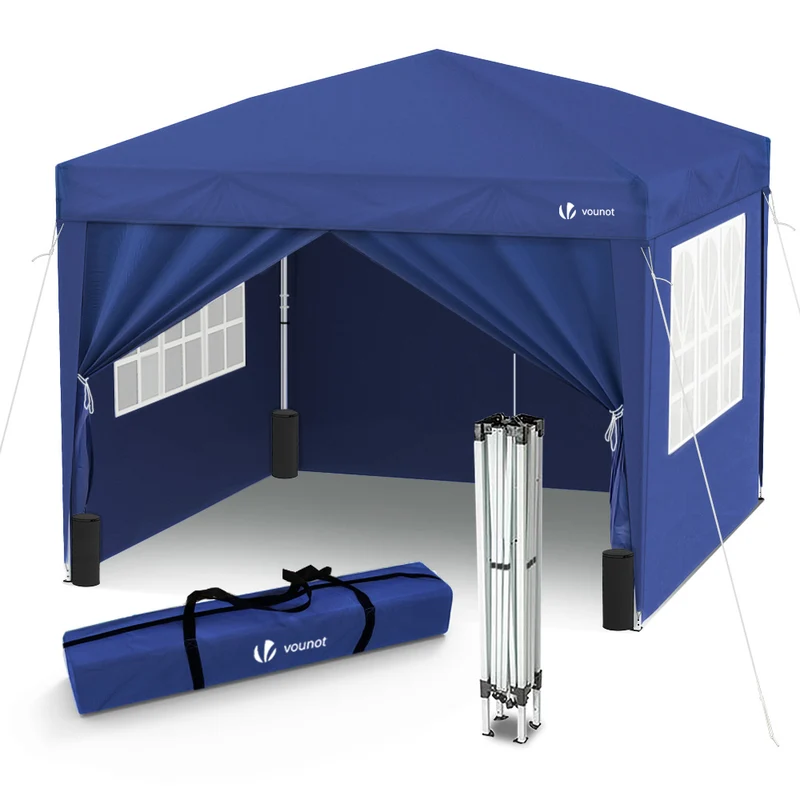 Tonnelle de Jardin 3x3m Pliable avec portes et fenêtres Bleu