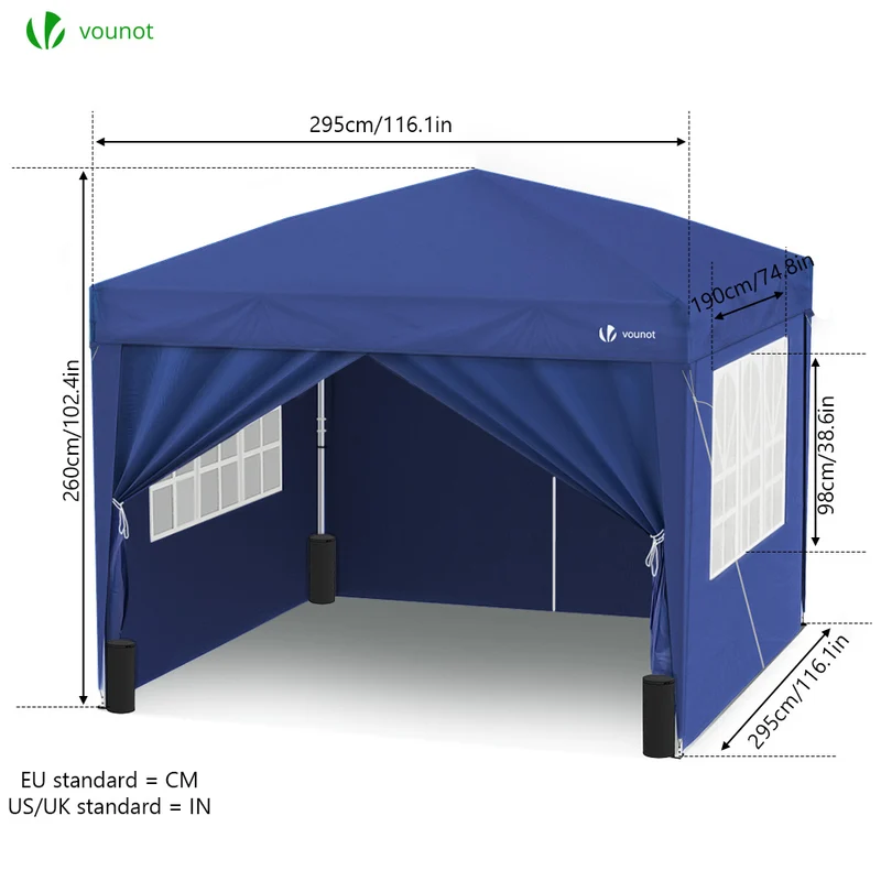 Tonnelle de Jardin 3x3m Pliable avec portes et fenêtres Bleu