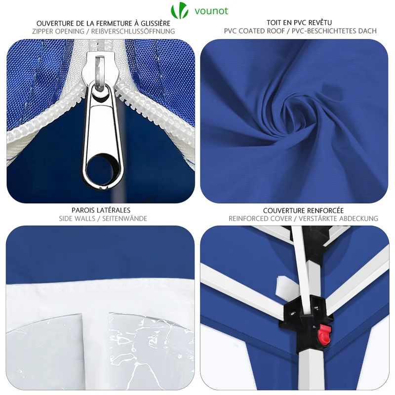 Tonnelle de Jardin 3x3m Pliable avec portes et fenêtres Bleu