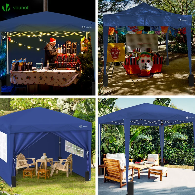 Tonnelle de Jardin 3x3m Pliable avec portes et fenêtres Bleu