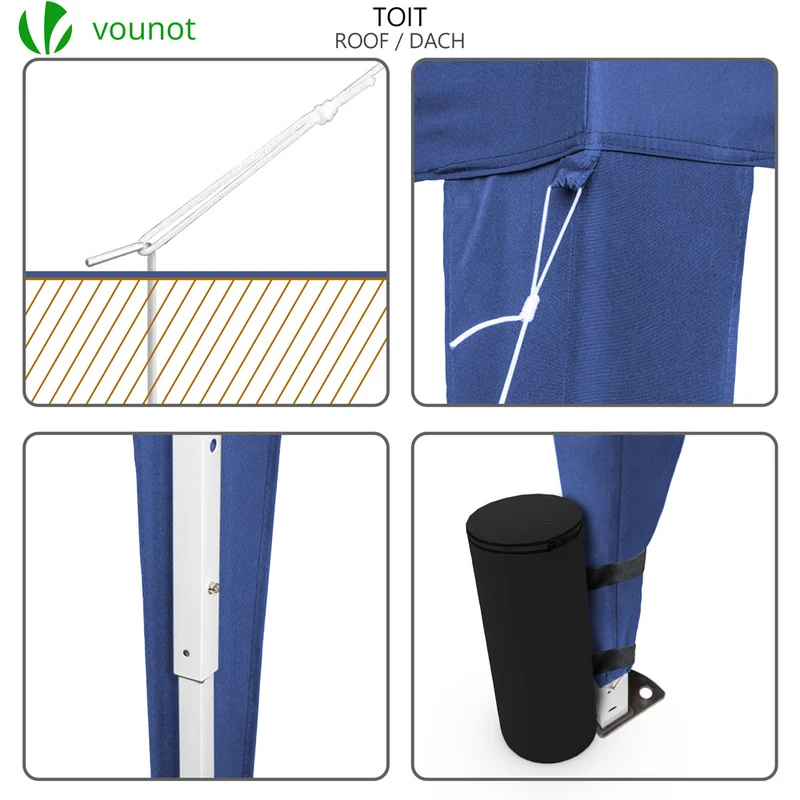 Tonnelle de Jardin 3x3m Pliable avec portes et fenêtres Bleu