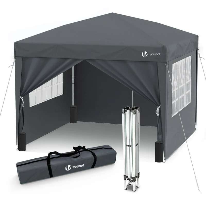 Tonnelle de Jardin 3x3m Pliable avec portes et fenêtres Gris