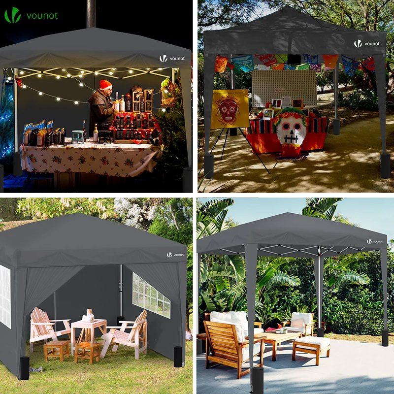 Tonnelle de Jardin 3x3m Pliable avec portes et fenêtres Gris