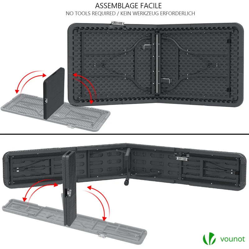 Ensemble de Table et bancs camping pliables 180cm HDPE Style Polyrotin noir