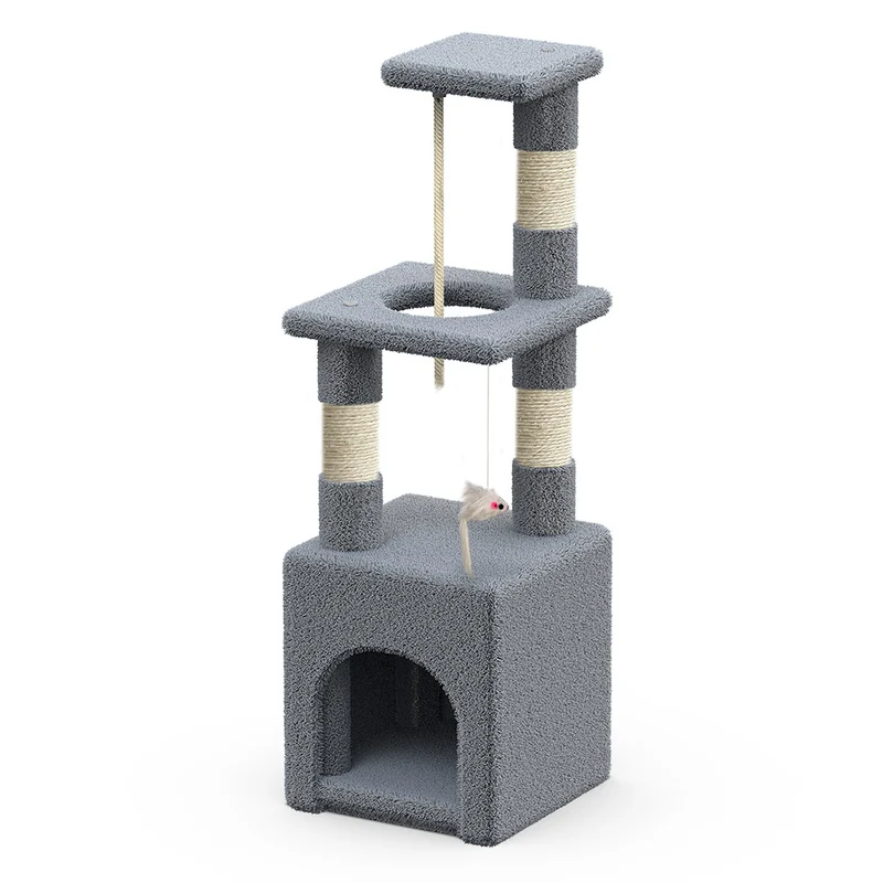 Arbre à Chat 88cm avec Corde Griffoir Plateforme Niche Gris