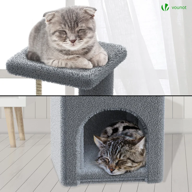 Arbre à Chat 88cm avec Corde Griffoir Plateforme Niche Gris