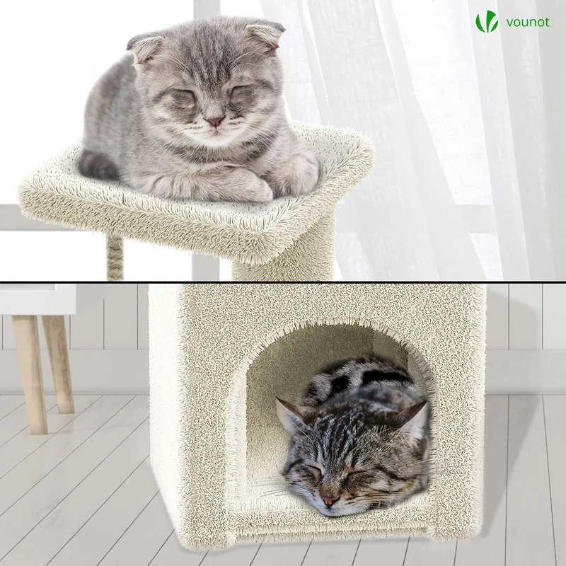 Arbre à Chat 88cm avec Corde Griffoir Plateforme Niche Beige