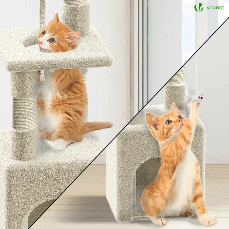 Arbre à Chat 88cm avec Corde Griffoir Plateforme Niche Beige