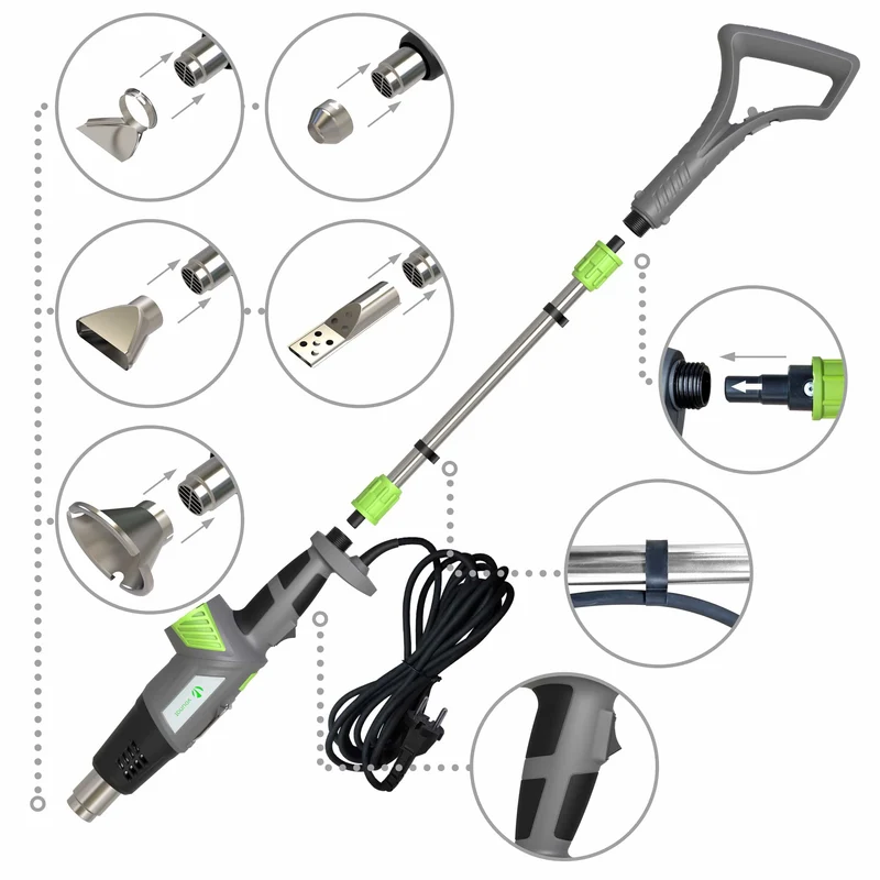 Desherbeur electrique pistolet a air chaud 2000W avec 5 m de cable et 5 buses