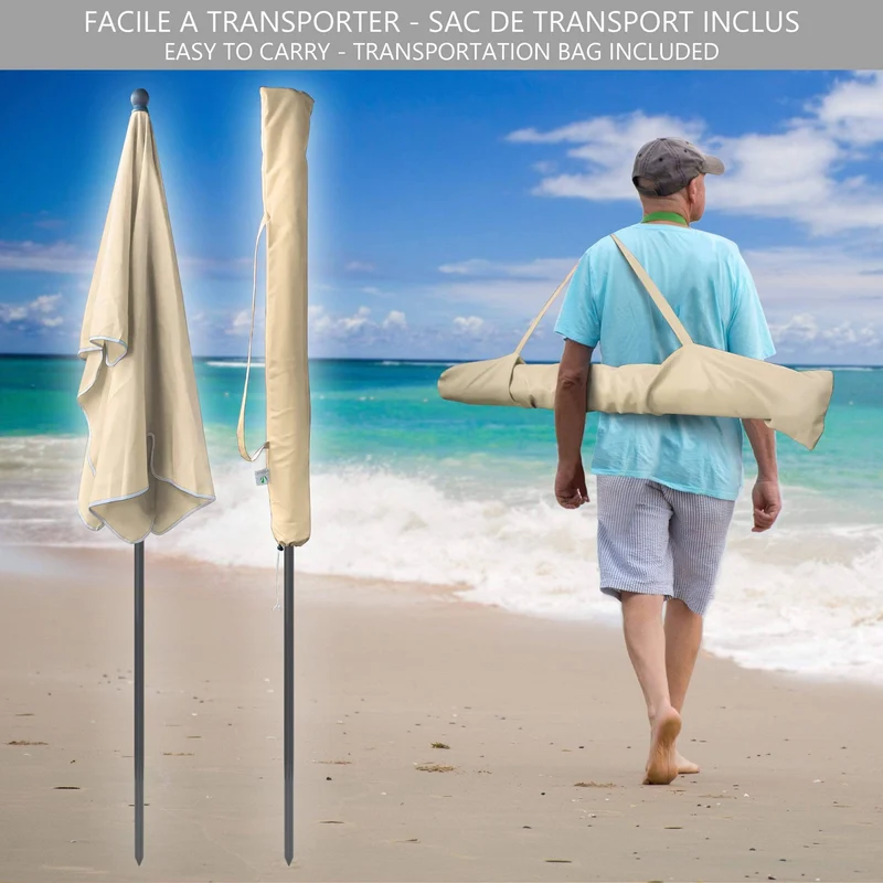 Parasol rectangulaire 2x1.25m avec housse de protection beige