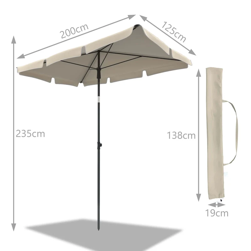 Parasol rectangulaire 2x1.25m avec housse de protection beige