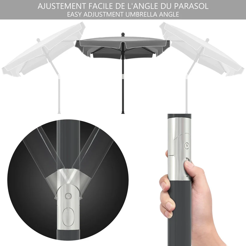 Parasol rectangulaire 2x1.25m avec housse de protection gris