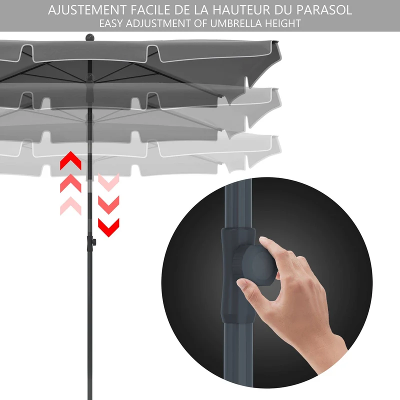 Parasol rectangulaire 2x1.25m avec housse de protection gris