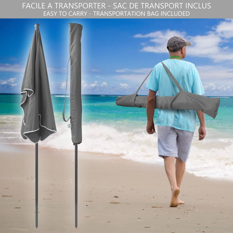 Parasol rectangulaire 2x1.25m avec housse de protection gris