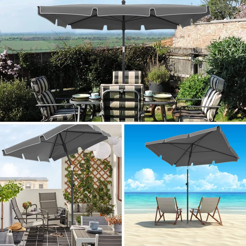 Parasol rectangulaire 2x1.25m avec housse de protection gris