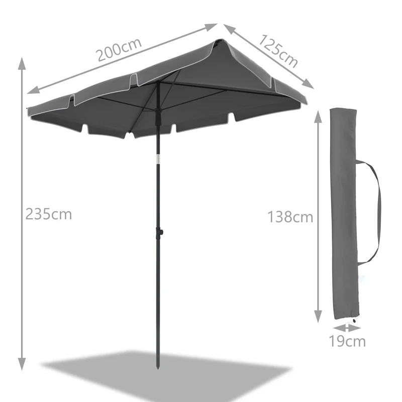 Parasol rectangulaire 2x1.25m avec housse de protection gris