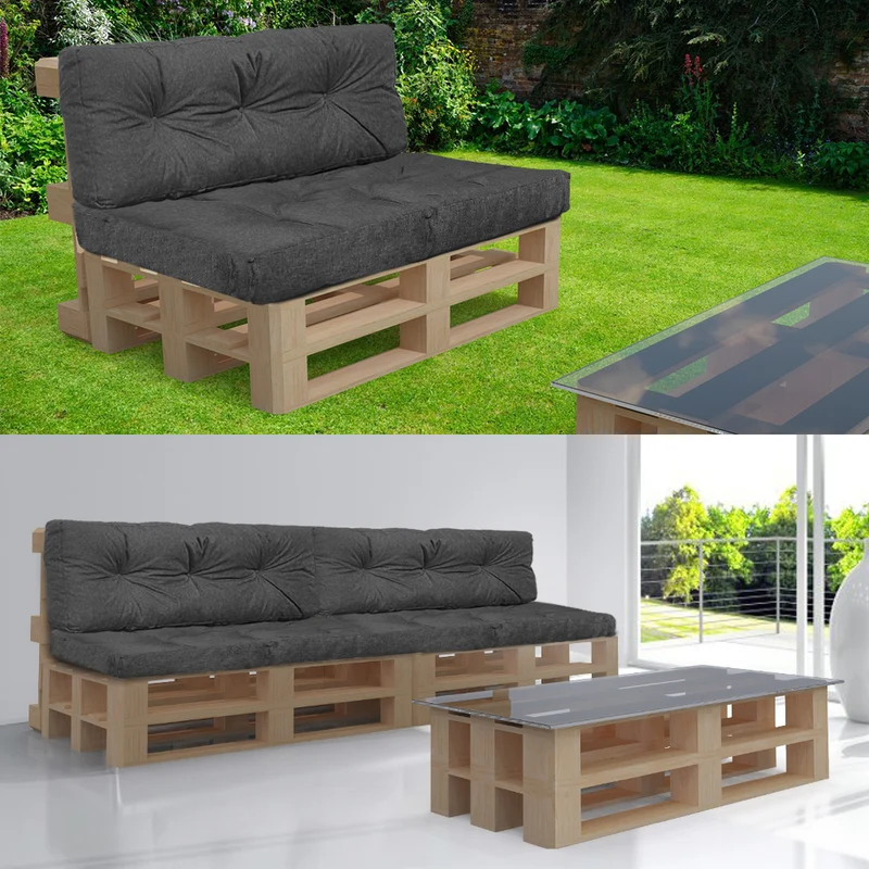 Lot de 2 Coussins pour palettes en bois gris