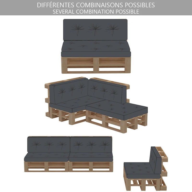 Lot de 2 Coussins pour palettes en bois gris