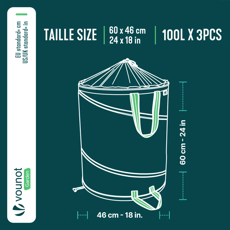 Lot de 3 Sac de Jardin Pop up 100L en Polyéthylène avec Poignées