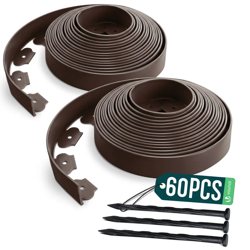 Bordure de jardin plastique flexible 20m avec piquets Marron