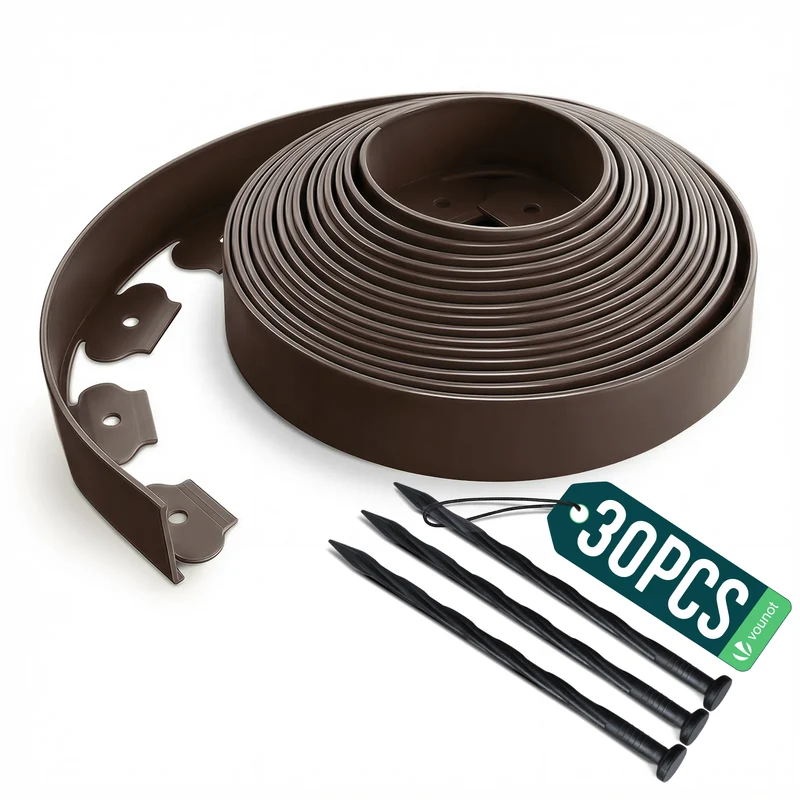 Bordure de jardin plastique flexible 10m avec piquets Marron