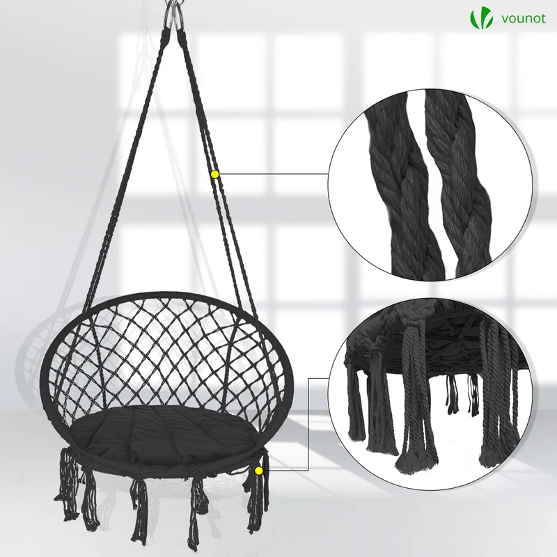Fauteuil suspendu avec coussin rond noir
