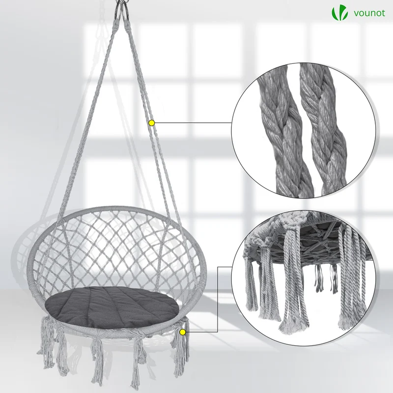 Fauteuil suspendu avec coussin rond gris