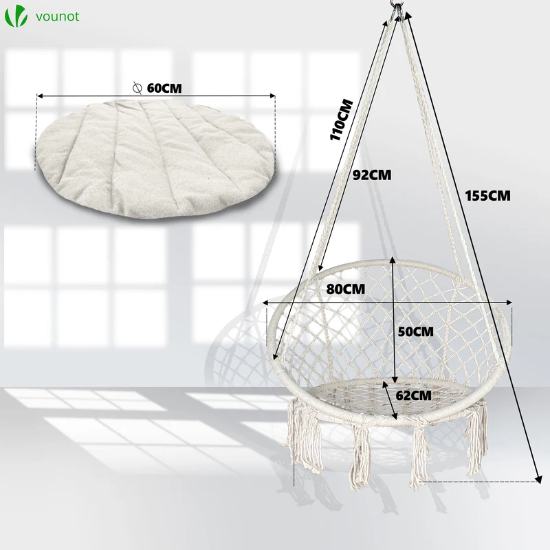 Fauteuil suspendu avec coussin rond beige