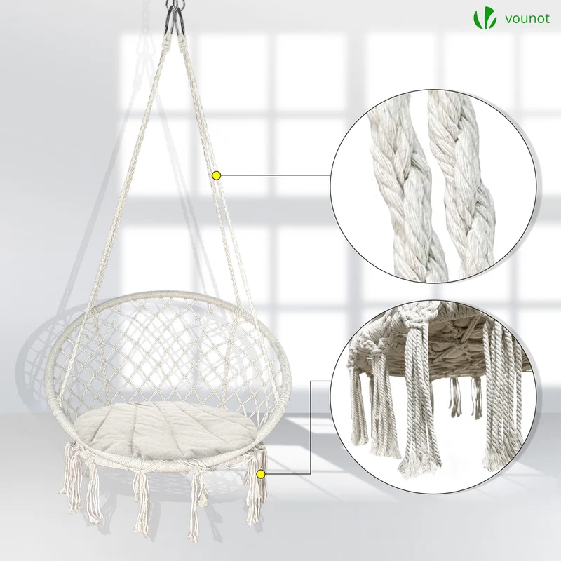 Fauteuil suspendu avec coussin rond beige