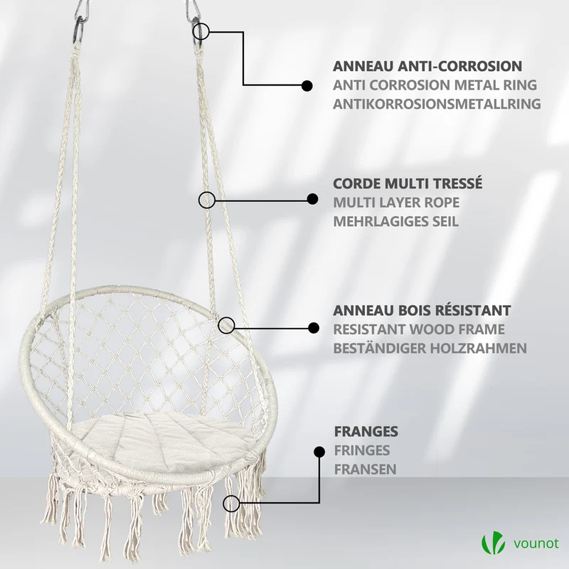 Fauteuil suspendu avec coussin rond beige