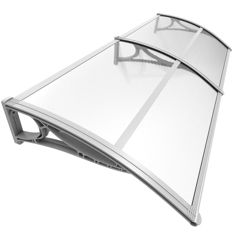 Auvent de porte marquise 200x80 cm transparent en Polycarbonate anti UV Gris