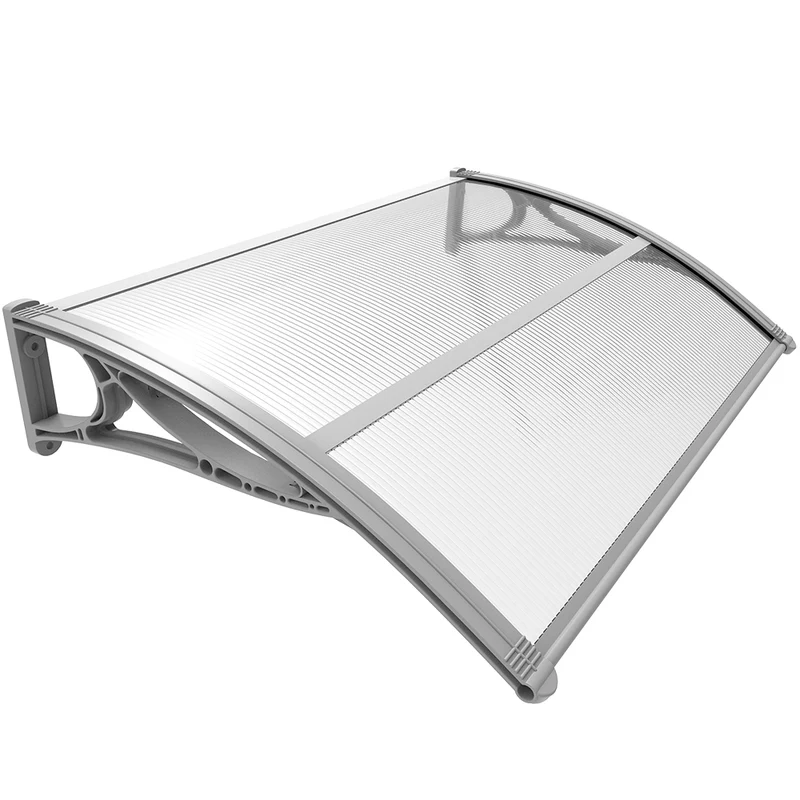 Auvent de porte marquise 100x80 cm transparent en Polycarbonate anti UV Gris