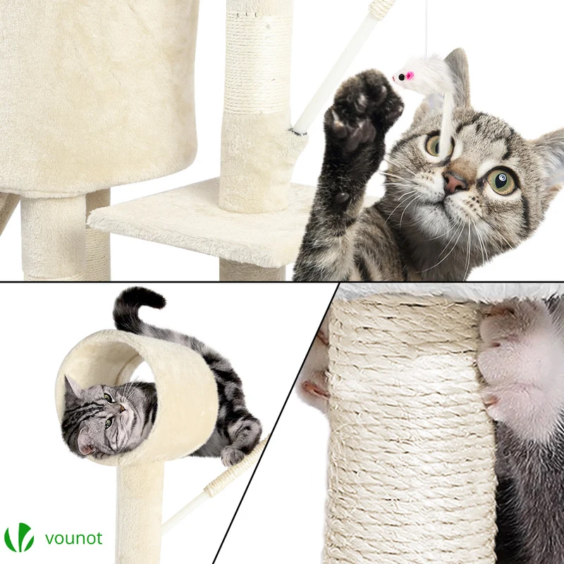 Arbre à Chat 154cm avec Griffoir Plateforme Niche XXL Beige