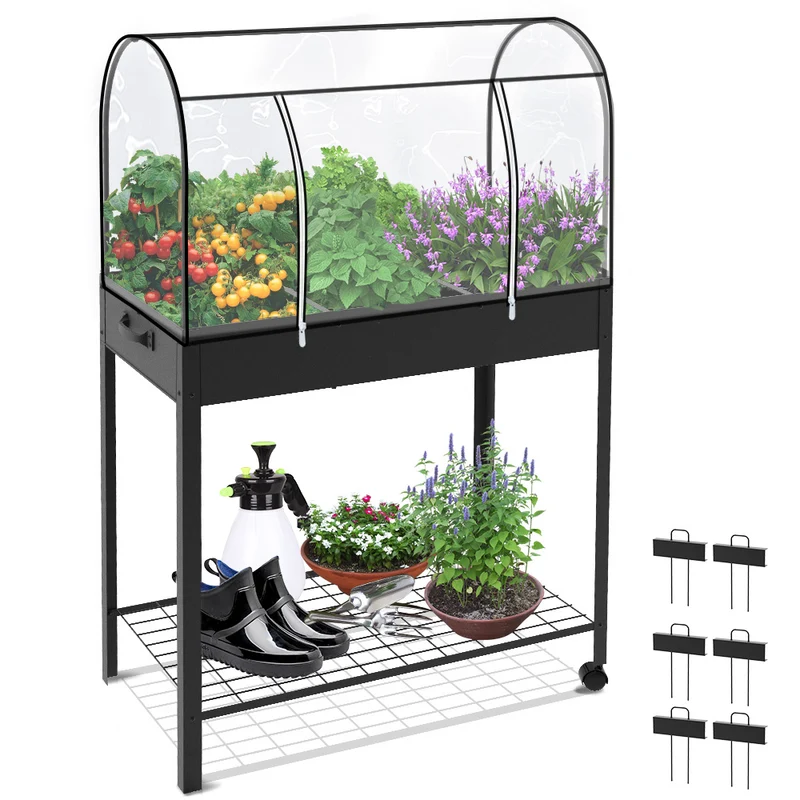 Potager sureleve avec bache PVC 80.5x130x43cm noir