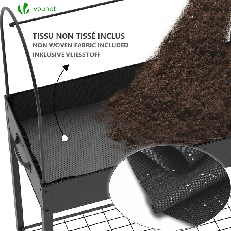 Potager sureleve avec bache PVC 80.5x130x43cm noir