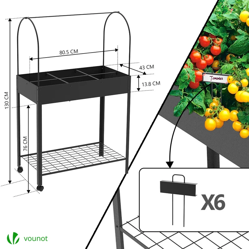 Potager sureleve avec bache PVC 80.5x130x43cm noir