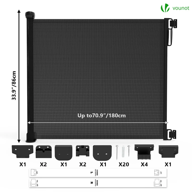 Barriere de securite retractable 180cm noir