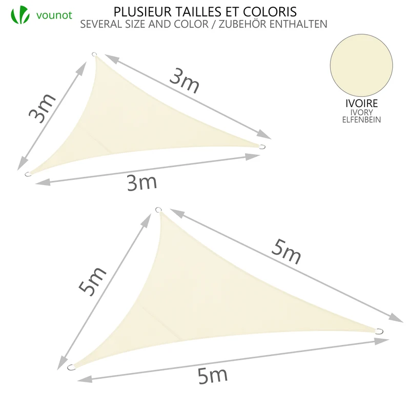 Voile d’ombrage Triangle Imperméable Polyester avec Corde 3x3x3m Beige