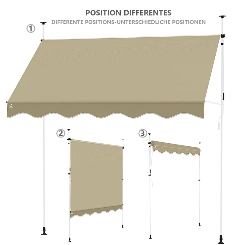 Auvent retractable manuel sans percage 300cm beige