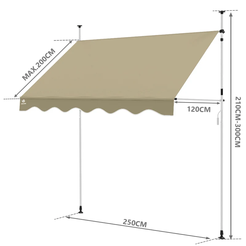 Auvent retractable manuel sans percage 250cm beige